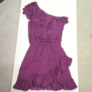 White House Black Market Purple one shoulder ruffle dress sz-4